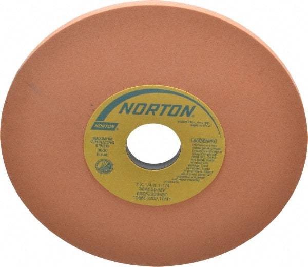 Norton - 7" Diam x 1-1/4" Hole x 1/4" Thick, M Hardness, 220 Grit Surface Grinding Wheel - Aluminum Oxide, Type 1, Very Fine Grade, 3,600 Max RPM, Vitrified Bond, No Recess - All Tool & Supply