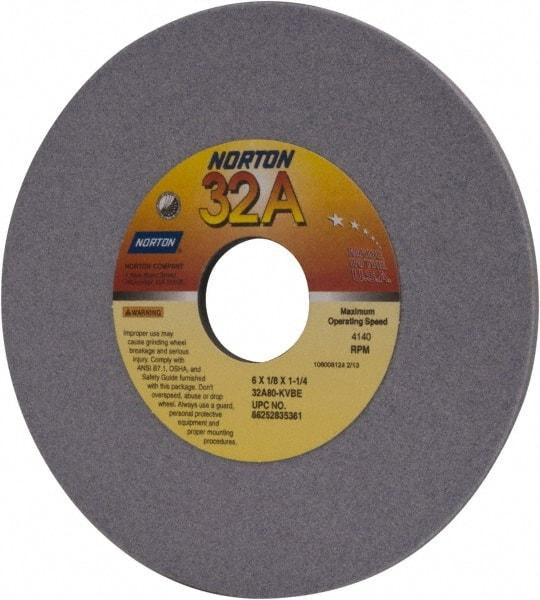 Norton - 6" Diam x 1-1/4" Hole x 1/8" Thick, K Hardness, 80 Grit Surface Grinding Wheel - Aluminum Oxide, Type 1, Medium Grade, 4,140 Max RPM, Vitrified Bond, No Recess - All Tool & Supply