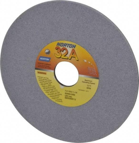 Norton - 7" Diam x 1-1/4" Hole x 1/8" Thick, I Hardness, 60 Grit Surface Grinding Wheel - Aluminum Oxide, Type 1, Medium Grade, 3,275 Max RPM, Vitrified Bond, No Recess - All Tool & Supply