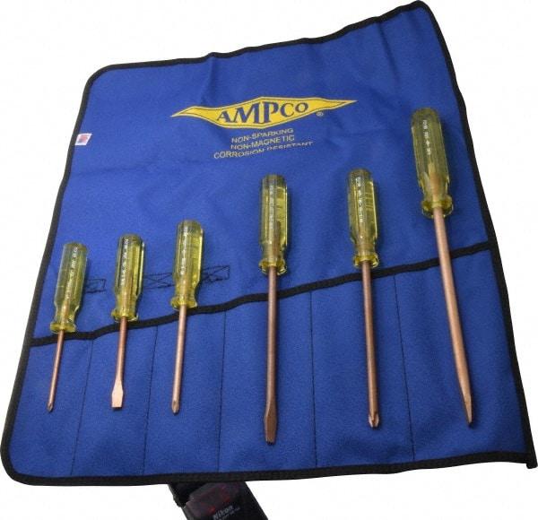 Ampco - 6 Piece Phillips & Slotted Screwdriver Set - Blade Sizes: Width 9/32, 5/16 & 25/64, Bit Sizes: Philips #1 to #3 - All Tool & Supply