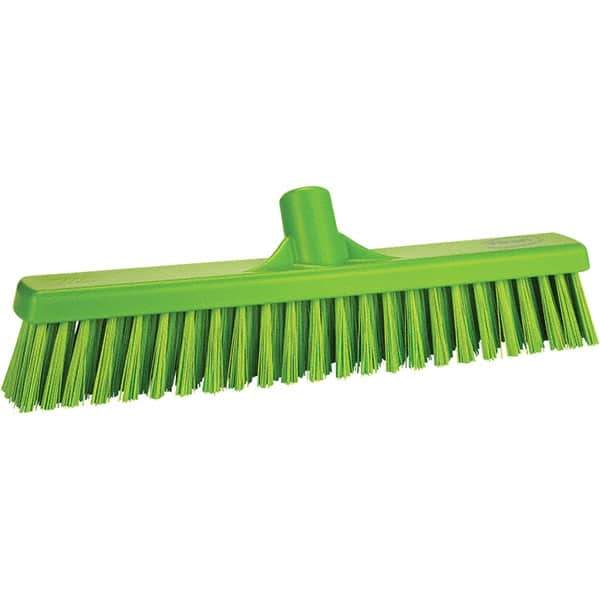 Vikan - 16" Fine Particle Polyester Push Broom - 2" Bristle Length, Plastic Block, European Threaded Handle Connection, Handle Sold Separately - All Tool & Supply