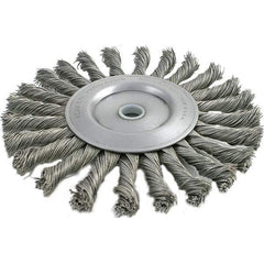 Brush Research Mfg. - 4" OD, 5/8-11 Arbor Hole, Knotted Stainless Steel Wheel Brush - 3/8" Face Width, 13/16" Trim Length, 20,000 RPM - All Tool & Supply