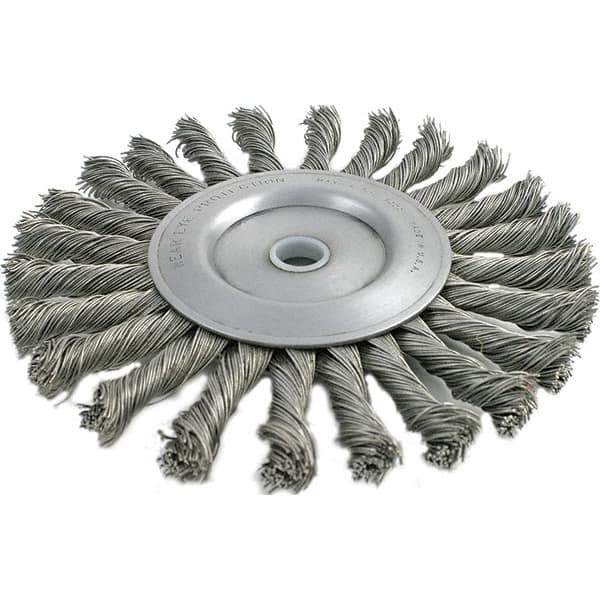 Brush Research Mfg. - 6" OD, 1/2 & 5/8" Arbor Hole, Knotted Stainless Steel Wheel Brush - 7/16" Face Width, 1-7/16" Trim Length, 8,000 RPM - All Tool & Supply