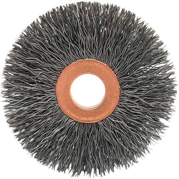 Brush Research Mfg. - 3" OD, 1/2" Arbor Hole, Crimped Stainless Steel Wheel Brush - 5/8" Face Width, 1-1/16" Trim Length, 20,000 RPM - All Tool & Supply