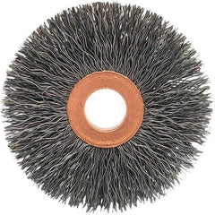 Brush Research Mfg. - 3" OD, 1/2" Arbor Hole, Crimped Carbon Wheel Brush - 5/8" Face Width, 1-1/16" Trim Length, 20,000 RPM - All Tool & Supply