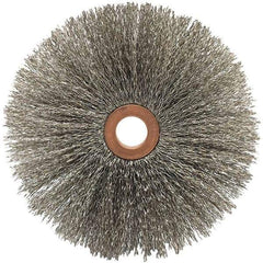 Brush Research Mfg. - 4" OD, 1/2" Arbor Hole, Crimped Carbon Wheel Brush - 5/8" Face Width, 1-9/16" Trim Length, 20,000 RPM - All Tool & Supply