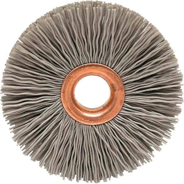 Brush Research Mfg. - 2" OD, 1/2" Arbor Hole, Crimped Abrasive Nylon Wheel Brush - 1/2" Face Width, 1/2" Trim Length, 20,000 RPM - All Tool & Supply