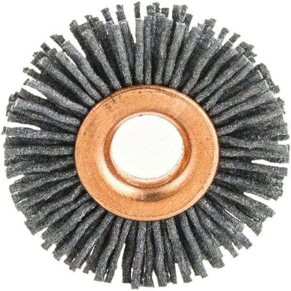 Brush Research Mfg. - 3" OD, 1/2" Arbor Hole, Crimped Abrasive Nylon Wheel Brush - 1/2" Face Width, 1" Trim Length, 20,000 RPM - All Tool & Supply