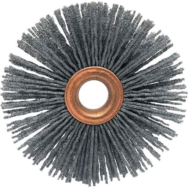 Brush Research Mfg. - 3" OD, 1/2" Arbor Hole, Crimped Abrasive Nylon Wheel Brush - 1/2" Face Width, 1" Trim Length, 20,000 RPM - All Tool & Supply