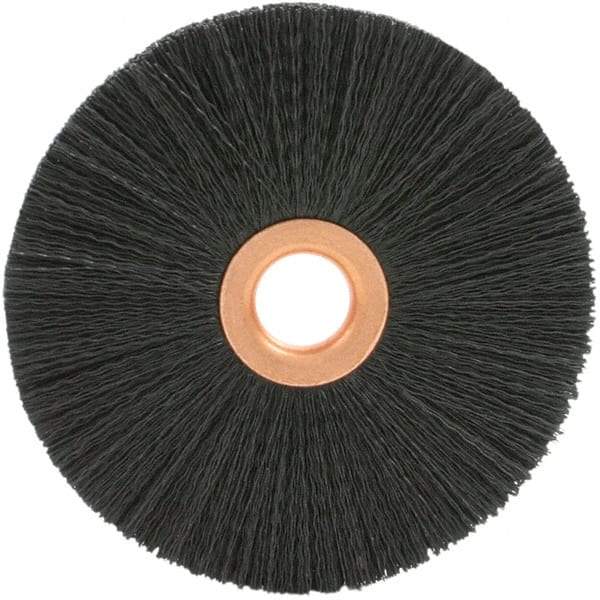 Brush Research Mfg. - 4" OD, 1/2" Arbor Hole, Crimped 6-12 Nylon Wheel Brush - 1/2" Face Width, 1-9/16" Trim Length, 20,000 RPM - All Tool & Supply