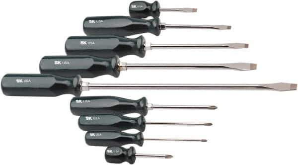 SK - 9 Piece Phillips & Slotted Screwdriver Set - Bit Sizes: Philips #0 to #2 - All Tool & Supply