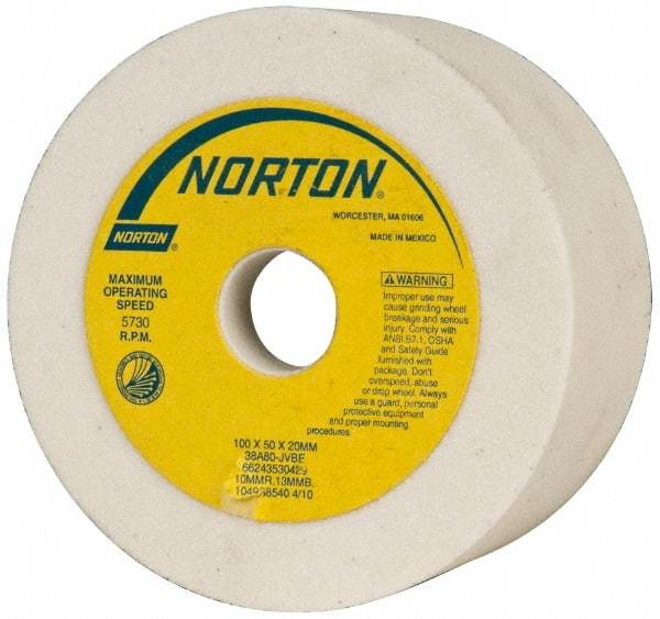 Norton - 4" Diam, 20mm Hole Size, 2" Overall Thickness, 80 Grit, Type 6 Tool & Cutter Grinding Wheel - Medium Grade, Aluminum Oxide, J Hardness, Vitrified Bond, 5,730 RPM - All Tool & Supply