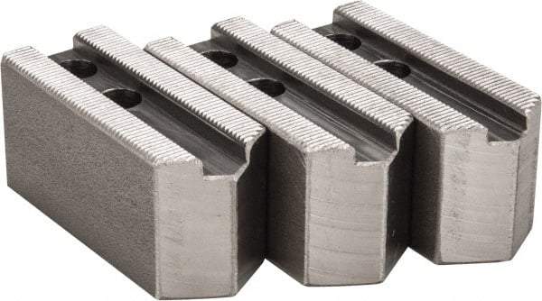 H & R Manufacturing - 1.5mm x 60° Serrated Attachment, Square Soft Lathe Chuck Jaw - 3 Jaws, Steel, 0.787" Btw Mount Hole Ctrs, 3-1/8" Long x 1-1/4" Wide x 1-1/2" High, 0.472" Groove, 10mm Fastener - All Tool & Supply