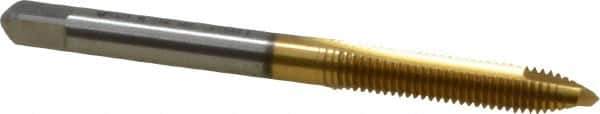 Kennametal - M5x0.80 Metric Coarse, 2 Flute, TiN Finish, High Speed Steel Spiral Point Tap - Plug Chamfer, Right Hand Thread, 2-3/8" OAL, 7/8" Thread Length, 0.194" Shank Diam, 6H Class of Fit, Series 2351T - Exact Industrial Supply