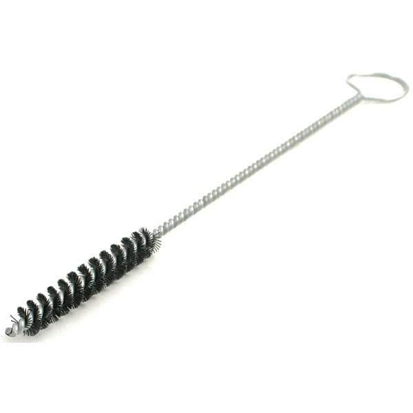 Brush Research Mfg. - 7/8" Diam Helical Nylon Tube Brush - Single Spiral, 0.017" Filament Diam, 1-1/2" Brush Length, 6" OAL, 0.22" Diam Galvanized Steel Shank - All Tool & Supply