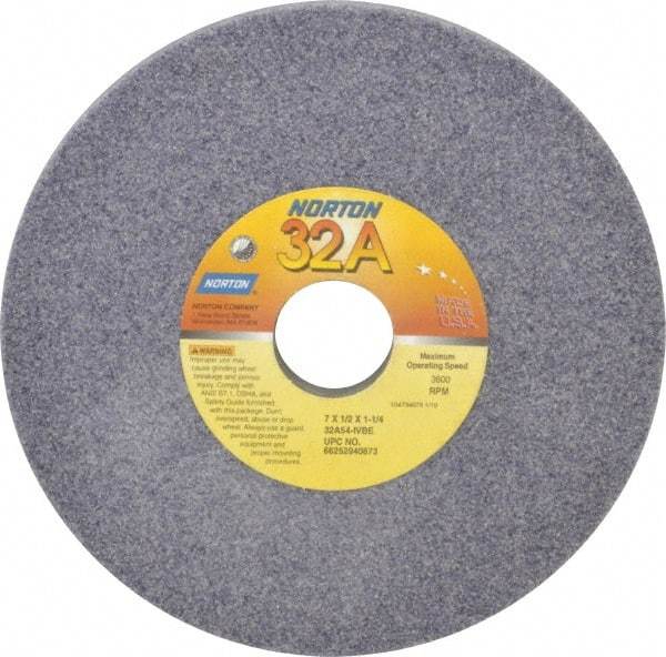 Norton - 7" Diam x 1-1/4" Hole x 1/2" Thick, I Hardness, 54 Grit Surface Grinding Wheel - Aluminum Oxide, Type 1, Coarse Grade, 3,600 Max RPM, Vitrified Bond, No Recess - All Tool & Supply