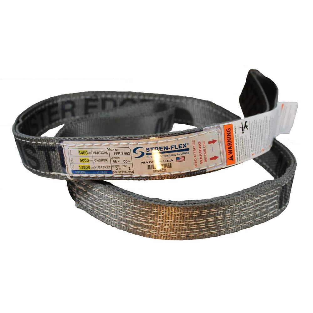 Slings & Tiedowns (Load-Rated); Sling Type: Eye & Eye; Length (Feet): 10; Vertical Capacity (Lb.): 6400; Choker Capacity (Lb.): 5000; Width (Inch): 2; Basket Capacity (Lb.): 12800; Eye Type: Twisted Eye; Sling Material: Nylon; Sling Width: 2 in; Eye Lengt