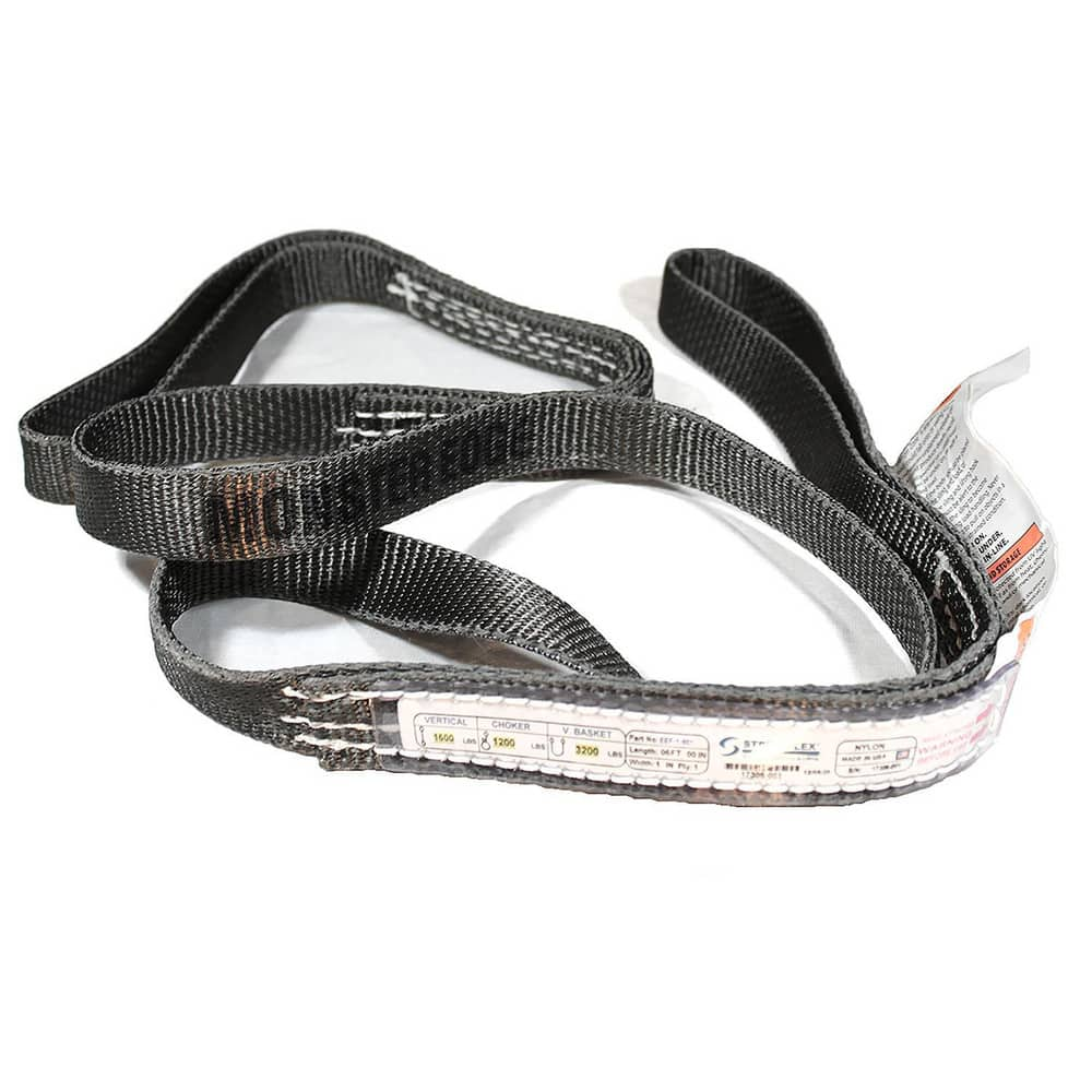 Slings & Tiedowns (Load-Rated); Sling Type: Eye & Eye; Length (Feet): 16; Vertical Capacity (Lb.): 1600; Choker Capacity (Lb.): 1200; Width (Inch): 1; Basket Capacity (Lb.): 3200; Eye Type: Flat Eye; Sling Material: Nylon; Sling Width: 1 in; Eye Length: 1