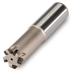 Indexable High-Feed End Mill: 7/8″ Cut Dia, 3/4″ Cylindrical Shank Uses 3 UNLU Inserts, 0.043″ Max Depth, 7-3/4″ OAL, Through Coolant