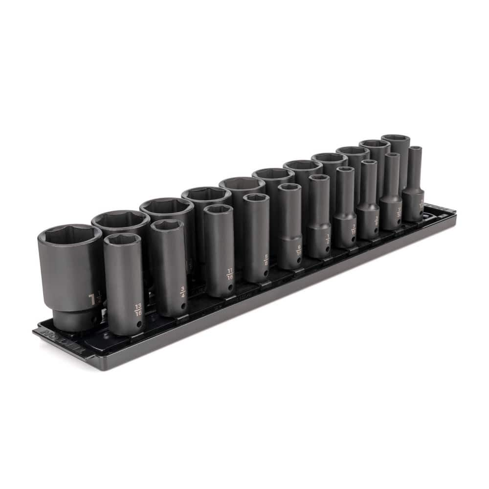 Socket Sets; Set Type: Deep; Drive Size: 1/2 in; Maximum Socket Depth (Decimal Inch): 3.0; Minimum Socket Depth (Decimal Inch): 3.0; Number Of Pieces: 21; Number Of Points: 6; Finish Coating: Manganese Phosphate