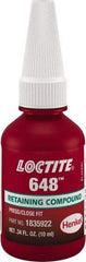 Loctite - 10 mL, Green, High Strength Gel Retaining Compound - Series 648, 24 hr Full Cure Time - All Tool & Supply