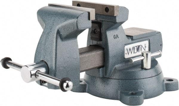 Wilton - 6" Jaw Width x 5-3/4" Jaw Opening Capacity, 4-1/8" Throat Depth, Bench & Pipe Combination Vise - 1/4 to 3-1/2" Pipe Capacity, Swivel Base, Bolt Down Attachment, Ductile Iron - All Tool & Supply