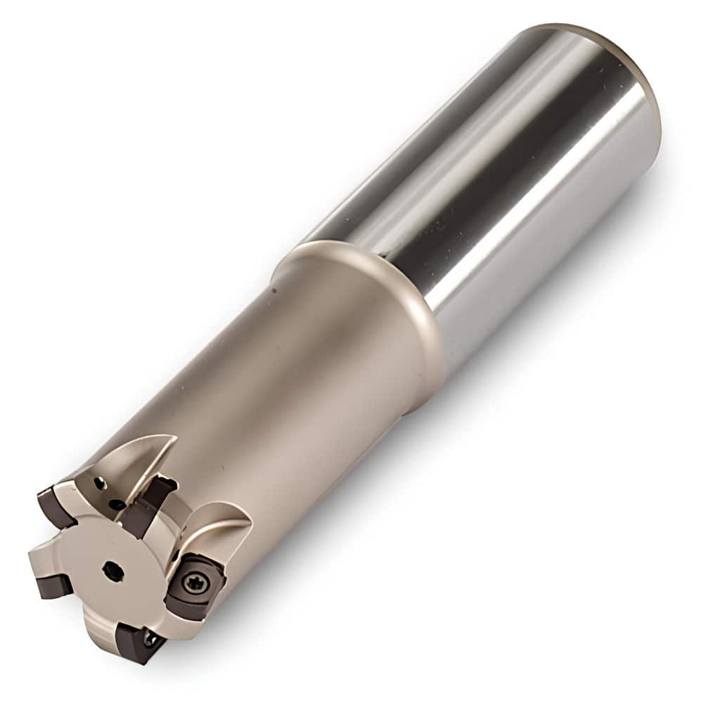 Indexable High-Feed End Mill: 16 mm Cut Dia, 0.78 mm Cylindrical Shank Uses 2 UNLU Inserts, 0.7 mm Max Depth, 150 mm OAL, Through Coolant