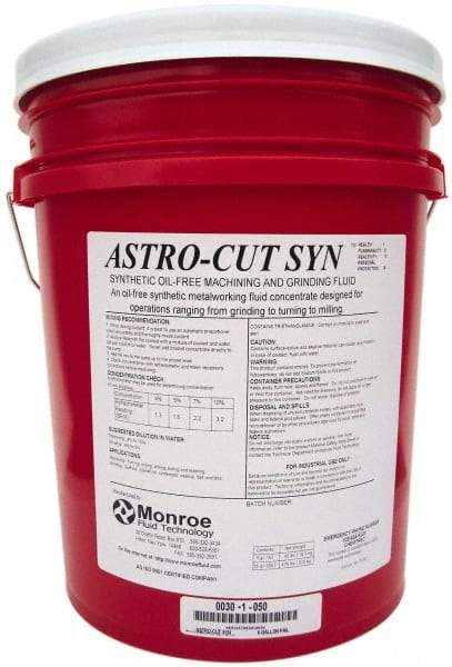 Monroe Fluid Technology - Astro-Cut SYN, 5 Gal Pail Cutting & Grinding Fluid - Synthetic, For Drilling, Machining, Milling, Turning - All Tool & Supply