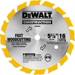 DeWALT - 5-3/8" Diam, 0.3937" Arbor Hole Diam, 16 Tooth Wet & Dry Cut Saw Blade - Tungsten Carbide-Tipped, Fast Cutting Action, Diamond Arbor - All Tool & Supply