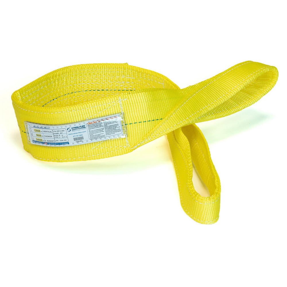 Slings & Tiedowns (Load-Rated); Sling Type: Eye & Eye; Length (Feet): 12; Vertical Capacity (Lb.): 11500; Choker Capacity (Lb.): 9200; Width (Inch): 4; Basket Capacity (Lb.): 23000; Eye Type: Flat Eye; Sling Material: Polyester; Sling Width: 4 in; Eye Len