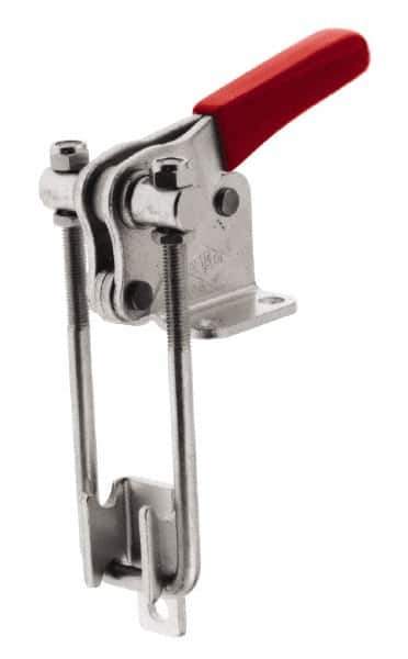 De-Sta-Co - 2,000 Lb Capacity, Vertical, U Hook, Flanged Base, Stainless Steel Pull Action Latch Clamp - 2.46" Drawing Movement, 5.77" OAL, Threaded U Hook, Straight Handle - All Tool & Supply