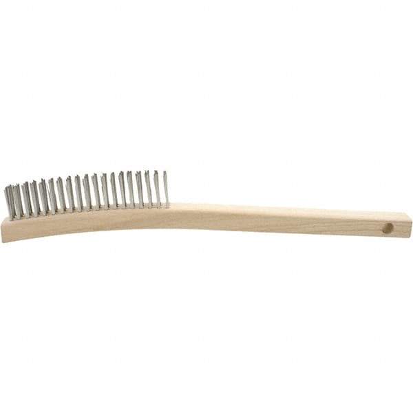 Brush Research Mfg. - 4 Rows x 19 Columns Stainless Steel Scratch Brush - 5-3/4" Brush Length, 13-3/4" OAL, 1-1/8 Trim Length, Wood Curved Back Handle - All Tool & Supply