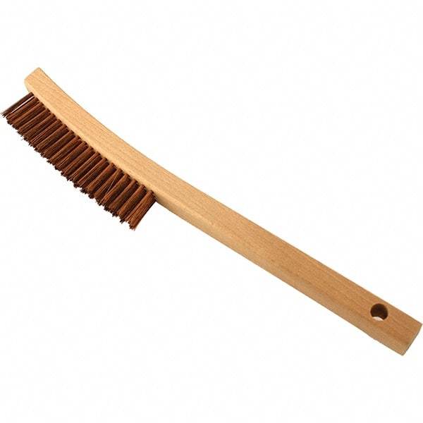 Brush Research Mfg. - 3 Rows x 19 Columns Bronze Scratch Brush - 5-3/4" Brush Length, 13-3/4" OAL, 1-1/8 Trim Length, Wood Curved Back Handle - All Tool & Supply