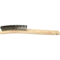 Brush Research Mfg. - 4 Rows x 19 Columns Stainless Steel Scratch Brush - 5-3/4" Brush Length, 14" OAL, 1 Trim Length, Wood Curved Back Handle - All Tool & Supply