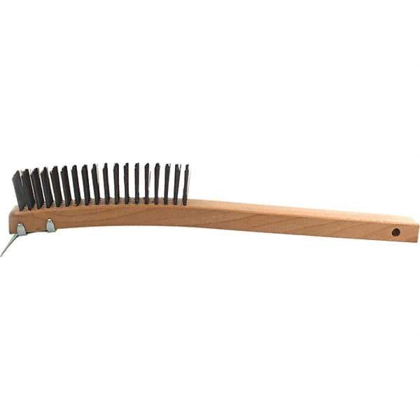 Brush Research Mfg. - 4 Rows x 19 Columns Steel Scratch Brush - 5-3/4" Brush Length, 14" OAL, 1-1/8 Trim Length, Wood Curved Back Handle - All Tool & Supply