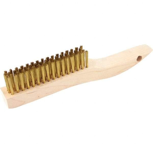Brush Research Mfg. - 4 Rows x 16 Columns Brass Scratch Brush - 4-3/4" Brush Length, 10-1/4" OAL, 1-1/8 Trim Length, Wood Shoe Handle - All Tool & Supply
