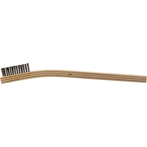 Brush Research Mfg. - 2 Rows x 7 Columns Stainless Steel Scratch Brush - 1/2" Brush Length, 7-1/4" OAL, 1/2 Trim Length, Wood Curved Back Handle - All Tool & Supply