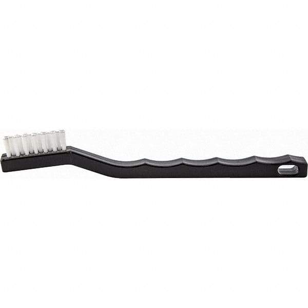 Brush Research Mfg. - 4 Rows x 7 Columns Nylon Scratch Brush - 1/2" Brush Length, 7-1/4" OAL, 1/2 Trim Length, Wood Curved Back Handle - All Tool & Supply