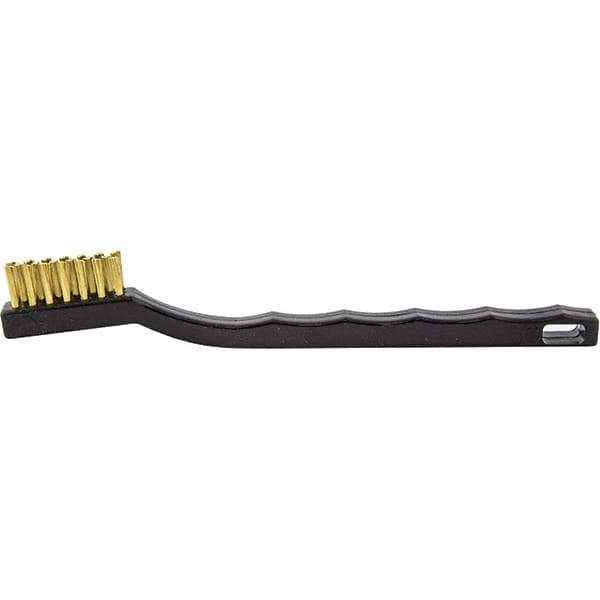 Brush Research Mfg. - 2 Rows x 7 Columns Brass Scratch Brush - 1/2" Brush Length, 7-1/4" OAL, 1/2 Trim Length, Wood Curved Back Handle - All Tool & Supply