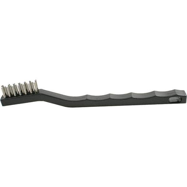 Brush Research Mfg. - 2 Rows x 7 Columns Stainless Steel Scratch Brush - 1/2" Brush Length, 7-1/4" OAL, 1/2 Trim Length, Plastic Curved Back Handle - All Tool & Supply