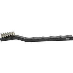 Brush Research Mfg. - 2 Rows x 7 Columns Stainless Steel Scratch Brush - 1/2" Brush Length, 7-1/4" OAL, 1/2 Trim Length, Wood Curved Back Handle - All Tool & Supply