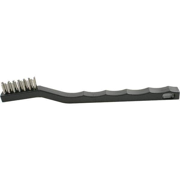 Brush Research Mfg. - 2 Rows x 7 Columns Stainless Steel Scratch Brush - 1/2" Brush Length, 7-1/4" OAL, 1/2 Trim Length, Wood Curved Back Handle - All Tool & Supply