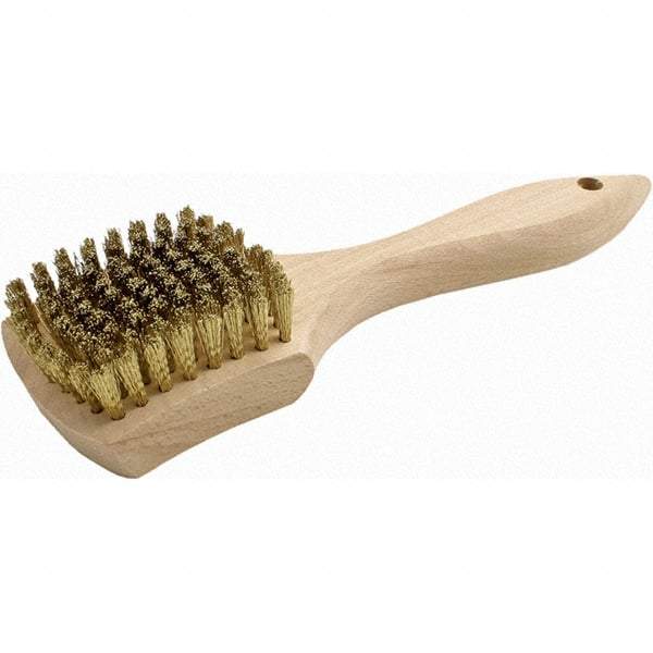 Brush Research Mfg. - 9 Rows x 10 Columns Brass Scratch Brush - 3" Brush Length, 8.87" OAL, 5/8 Trim Length, Wood Straight Back Handle - All Tool & Supply