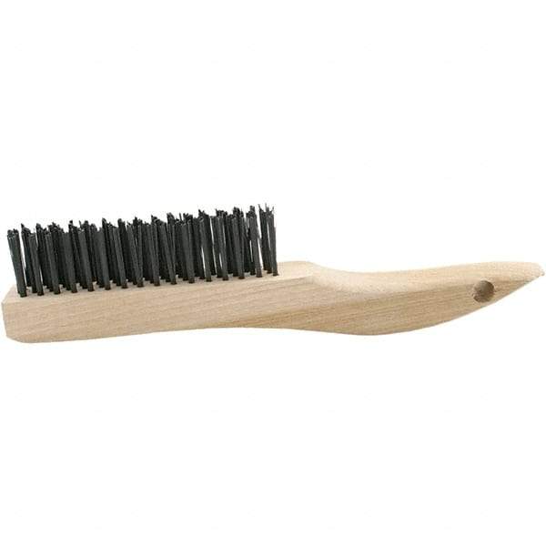 Brush Research Mfg. - 4 Rows x 16 Columns Bronze Scratch Brush - 5-3/4" Brush Length, 10-1/4" OAL, 1-1/8 Trim Length, Wood Curved Back Handle - All Tool & Supply