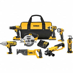 DeWALT - Cordless Tool Combination Kits Voltage: 20 Tools: 1/2" Compact Drill/Driver; 1/4" Impact Driver; 6-1/2 Circular Saw; Reciprocating Saw; 4-1/2"/ 5'' Grinder; Drywall Cut-Out Tool; 1/2" High Torque Impact Wrench; LED Work Light - All Tool & Supply