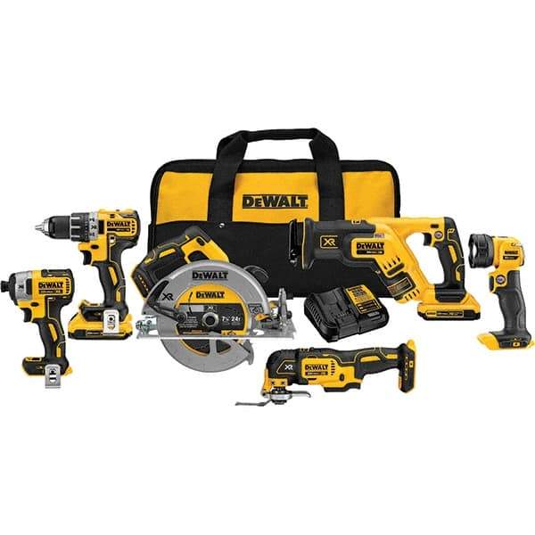 DeWALT - Cordless Tool Combination Kits Voltage: 20 Tools: Compact Drill/Driver; 1/4" Impact Driver; 7-1/4" Circular Saw; Compact Reciprocating Saw; Oscillating Multi-Tool; LED Light - All Tool & Supply