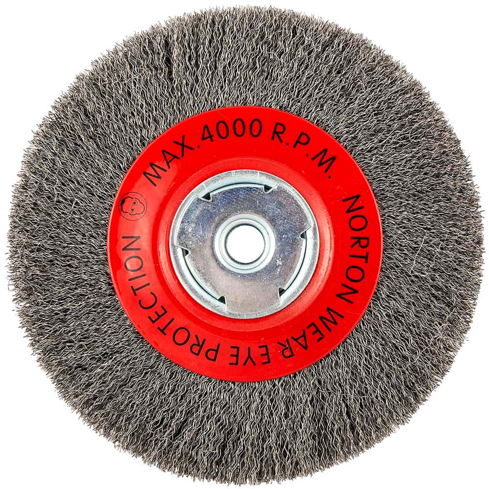 Norton - 8" OD, 5/8" Arbor Hole, Crimped Carbon Wheel Brush - All Tool & Supply