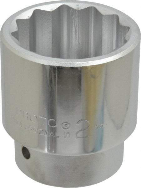 Proto - 2", 1" Drive, Standard Hand Socket - 12 Points, 3-7/16" OAL, Chrome Finish - All Tool & Supply