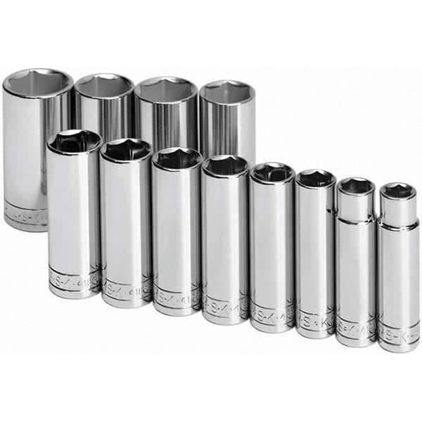 SK - 1/2" Drive Deep Socket Set - 1/2 to 1-1/4", Inch Measurement Standard - All Tool & Supply