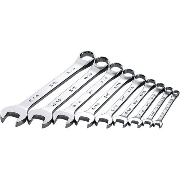 SK - 9 Piece, 1/4 to 3/4", Combination Wrench Set - Inch System of Measurement, Chrome Finish - All Tool & Supply